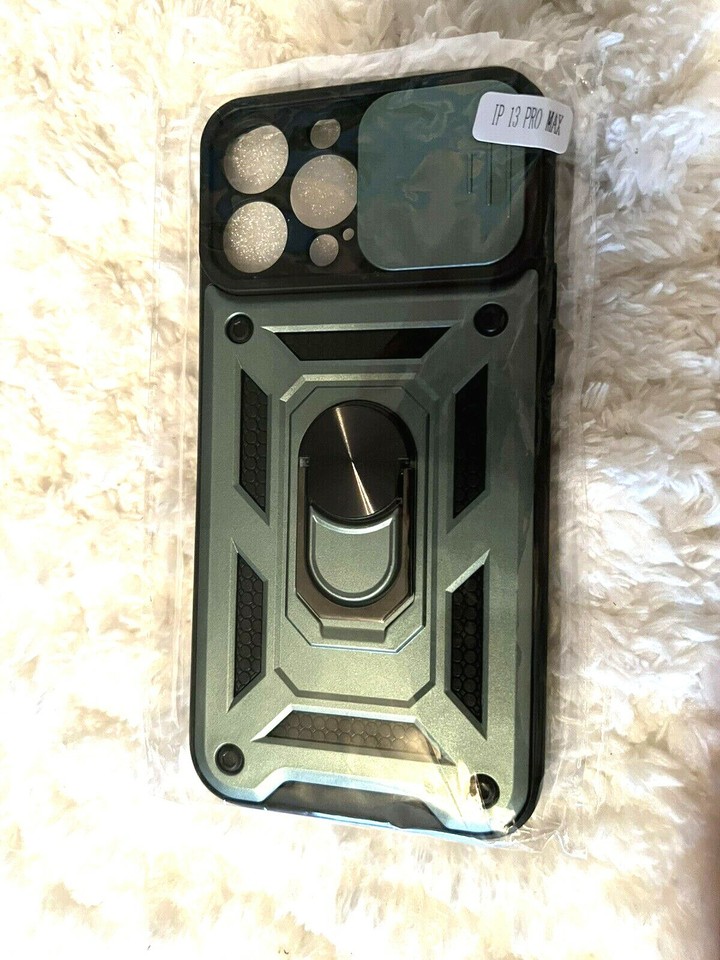 Case For iPhone 13 Pro Max 6.7 Slide Camera Lens Cover Ring Stand GREEN