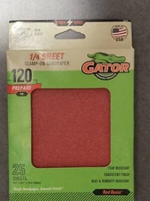 Gator 25PC 1/4 Sheet Clamp-On Sandpaper 4.5" x 5.5" - 120, 180, 220, 320 Grit