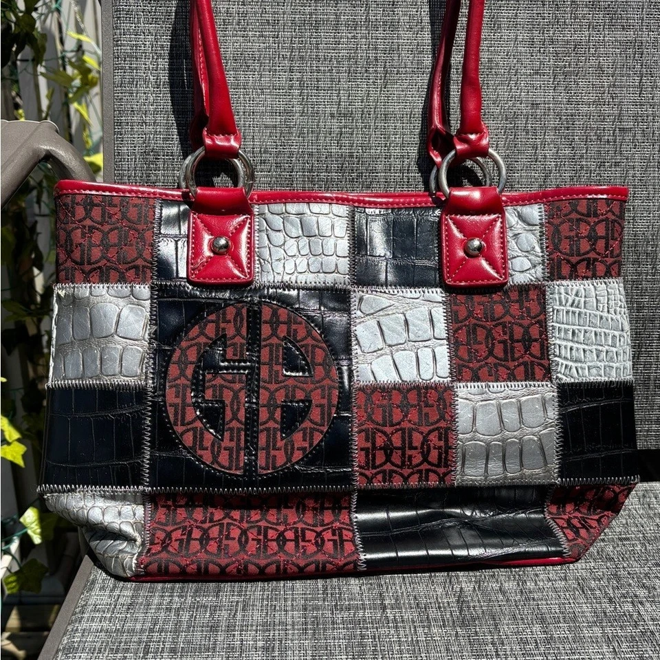 Bolso de Mano Vintage Y2K Giani Bernini Patchwork - Rojo, Negro y Plata Foto 4 de 4