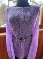 Women Lilac Soft Mohair Sweater Chunky Knit Wool Elegant Spring Light Sweater