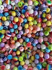100 pcs 8mm Mixed Striped Acrylic Beads, For making jewelry- Craft - DIY #67