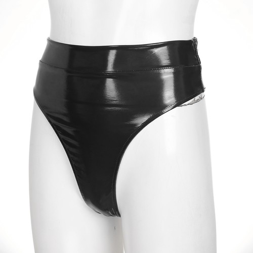 Damen Wetlook Dienstmädchen Kleid French Maid Kostüm Sexy Kurzarm Lederkleid - Picture 40 of 42