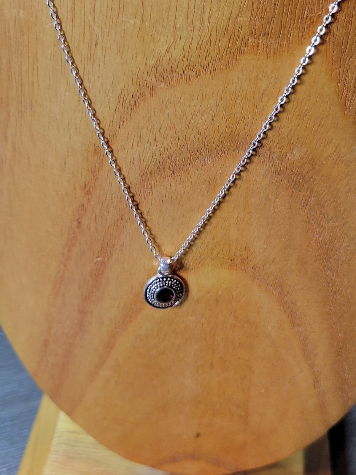 Silver Tone Ruby Red Rhinestone Pendant with 18" … - image 6