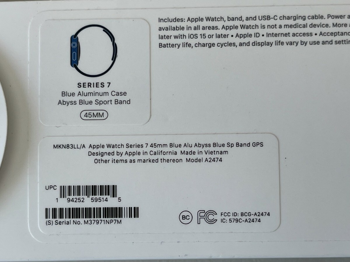 Apple Smart Watch 7 GPS 45mm MKN83LL/A Abyss Blue Sport Band 32 GB