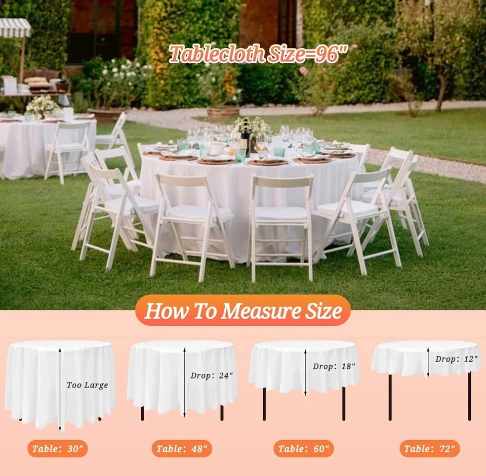 12 Pk- Plastic Round Tablecloth 96" White Disposable Round Table Cover 96" X 96" - Image 3 of 4