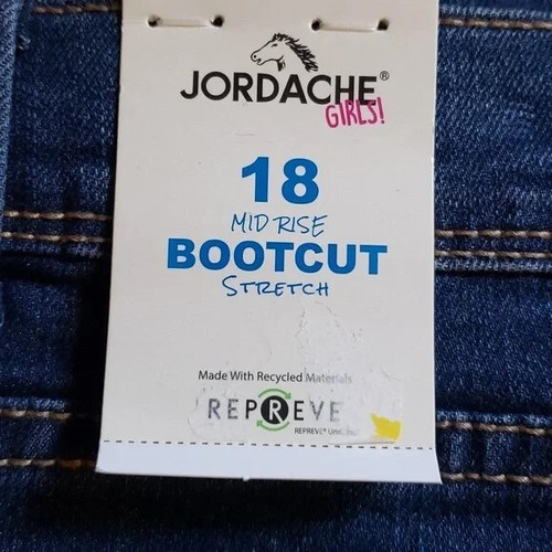 Jordache Blue Denim Mid Rise Bootcut Stretch Jeans Adj Waist Girls Size 18 New - Picture 3 of 8