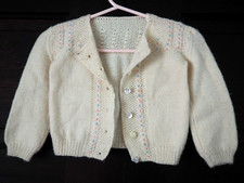 VTG 50s 60s Handknit Ivory Baby Cardigan Infant Newborn Party Button Sweater