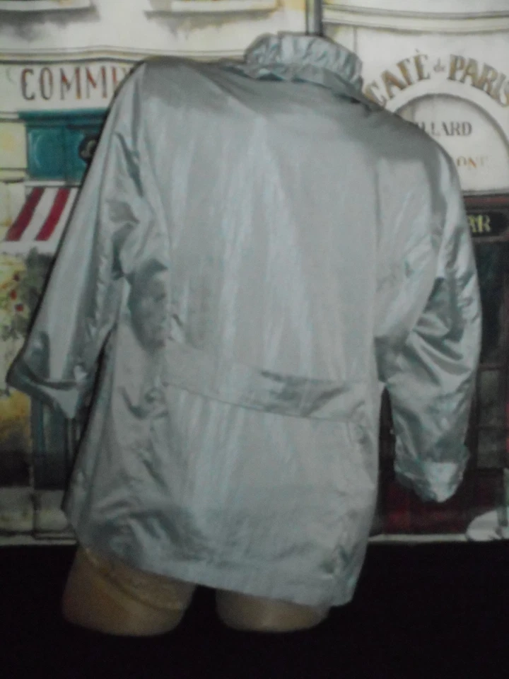 L Ruffle Jacket Coat Blazer Silver Gray 3/4 Slv Shimmery NWT & Lg Silk Scarf USA - Image 3 of 4