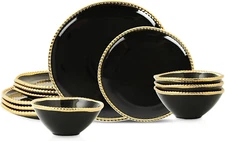 Christian Siriano Akoya Porcelain Dinnerware Set, 12-Piece - Dish Set for 4, Pla