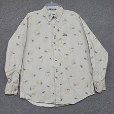 Chaps Men's Long Sleeve Checked/Leaf Design Dress Shirt Sz.L 100% Cotton