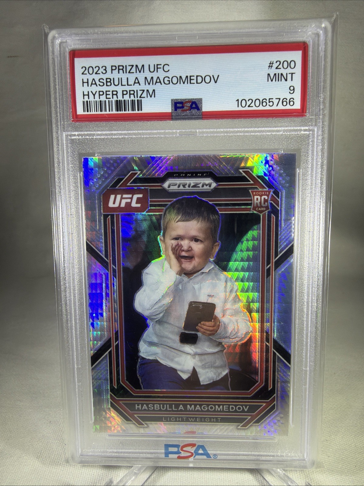 PSA 9 Mint 2023 Panini Prizm UFC - Hasbulla Magomedov #200 Hyper Prizm (RC)
