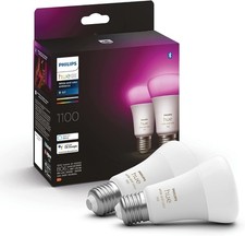 Image of 2x Philips Hue White Colour Ambience E27 ES Smart Bulb Twin 1100 Lumen =75w
