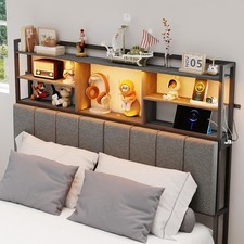 Headboard for King/Queen/Full Size Bed with Storage Shelf & Outlets & RGB Light