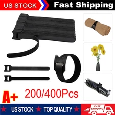 200/400 PCS  Black Hook & Loop Ties-Wire Cord Fastening Straps Reusable New
