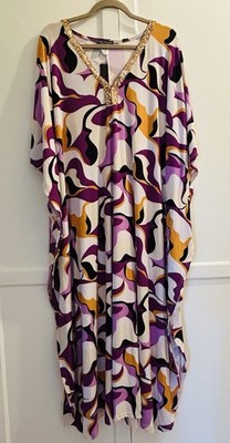 purple and black or white and gold dress 1X/2X/3X Print Sequin Kaftan Knit Beach Cover Nightgown soft-neutral-bridesmaids