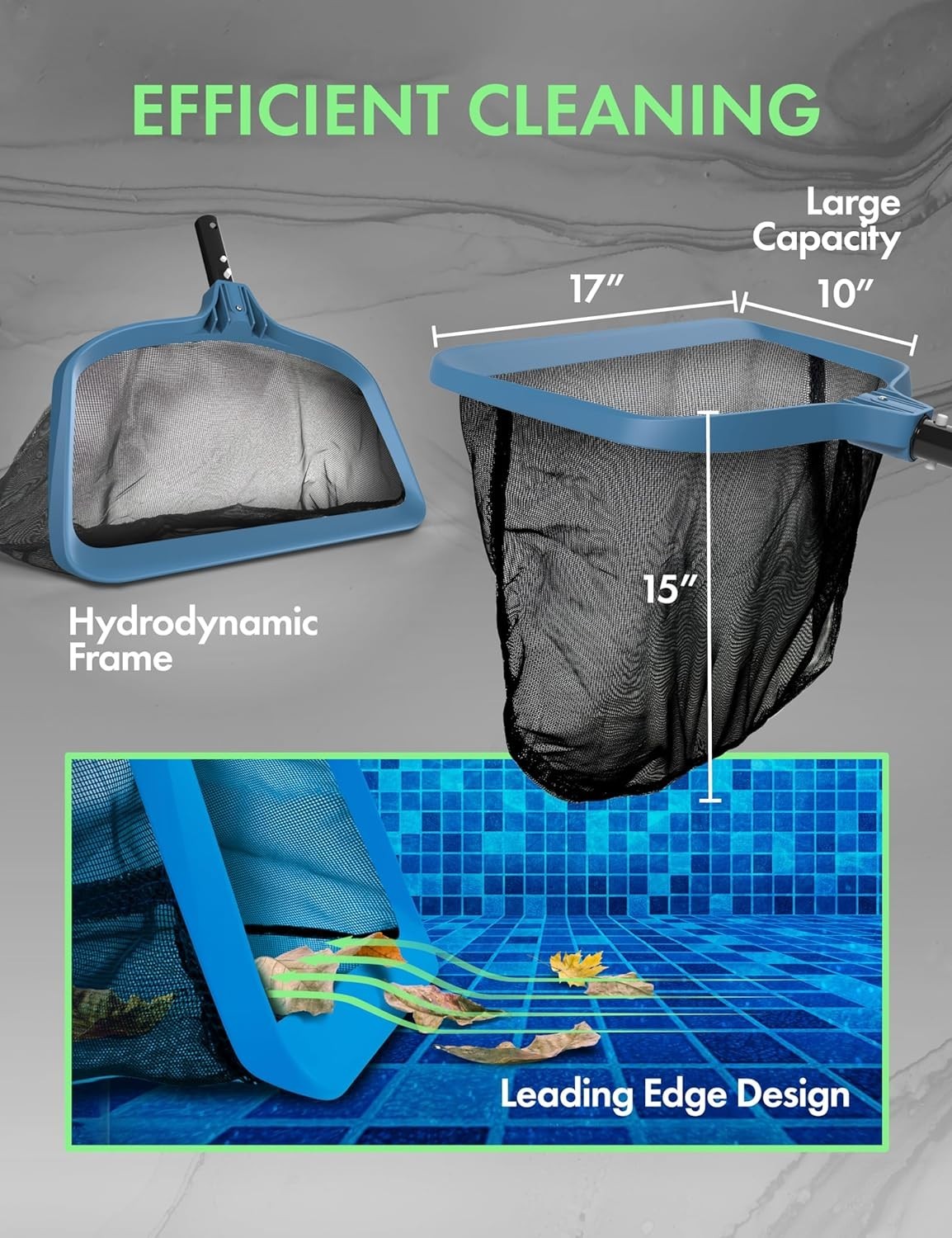 Heavy Duty Pool Leaf Skimmer Net Deep Mesh Rake Scoop Cleaner for Above Ground S