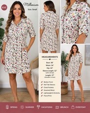 Millenium Women’s Small Button Up Floral Shirt Dress Multicolor Roll Tab Sleeves