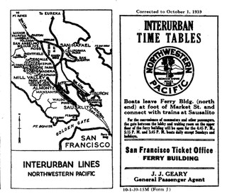 Northwestern Pacific Railway interurban passenger time table October 1 1939