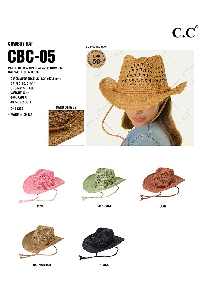 C.C Women Solid Color Paper Straw Open Weaved Cowboy Hat  display picture 3