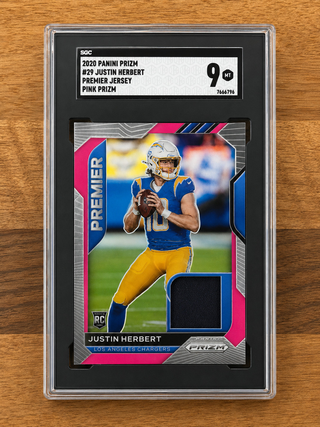 2020 Panini Prizm Premier Jersey Pink Prizm Justin Herbert RC #29 SGC 9 Mint Cha