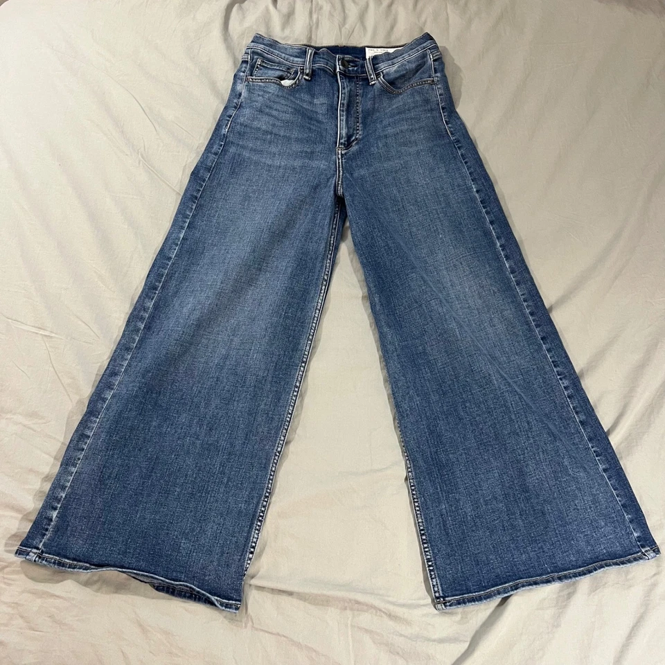 RAG & BONE Jeans Serena High Rise Womens Size 27 Crop Wide Leg Jeans Medium Wash - Image 2 of 4