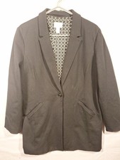 Chicos Travelers Women One Button Blazer Size 2 Large Black Stretch Collared