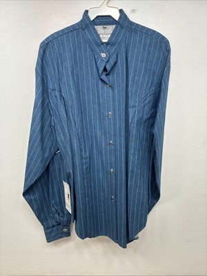 New Women s Cowboy Threads Blue Stripe Long Sleeve Button Up Large TT-16