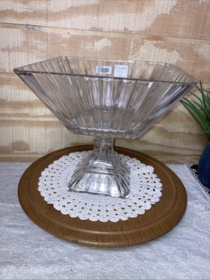 Crystal Clear Square Pedestal Bowl Compote  8.5'' Alexandria Pattern W/ Box EUC