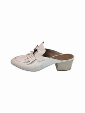 Hermes Goatskin Leather Rivoli Mules Fringe Loafers Size 36.5 White / Rear Desc