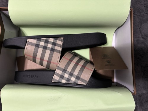 BURBERRY Furley Women's Archive Beige Check Slides New w/ Buro Size 40 - US 9 - Picture 3 of 7