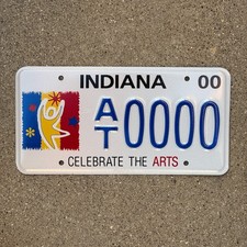2000 Indiana Graphic Sample License Plate Auto Tag Clebrate Arts Trust AT 0000