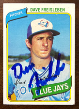 1980 Topps DAVE FREISLEBEN Autographed Baseball Card #382 BLUE JAYS