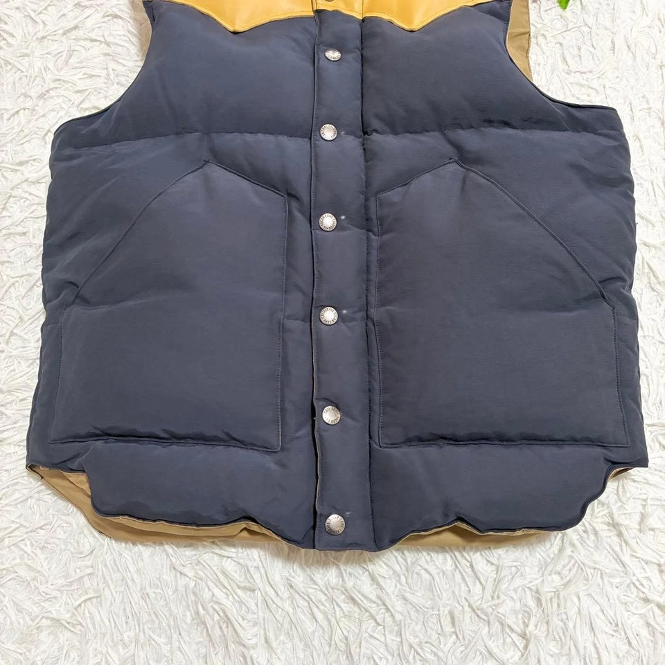 SUGAR CANE Leather Yoke Western Down Vest SC12340 Navy Beige M F/S - Image 3 of 4