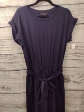Banana Republic Dress Women's S Blue Pleated Belted Maxi Crew neck