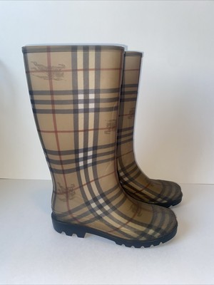 Womens Burberry Classic Nova Check Rubber Wellington Rain Boots Size 38 / 7.5 US
