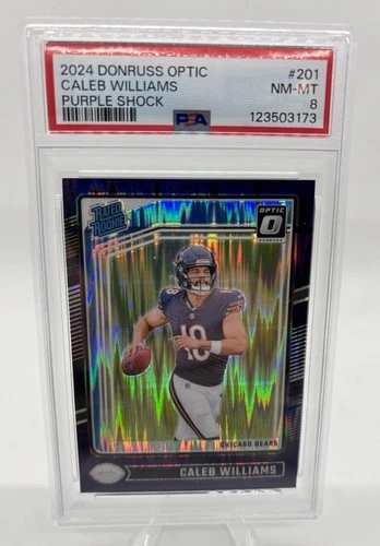 ✨2024 Donruss Optic Caleb Williams RC #201 Rated Rookie Purple Shock Prizm PSA 8