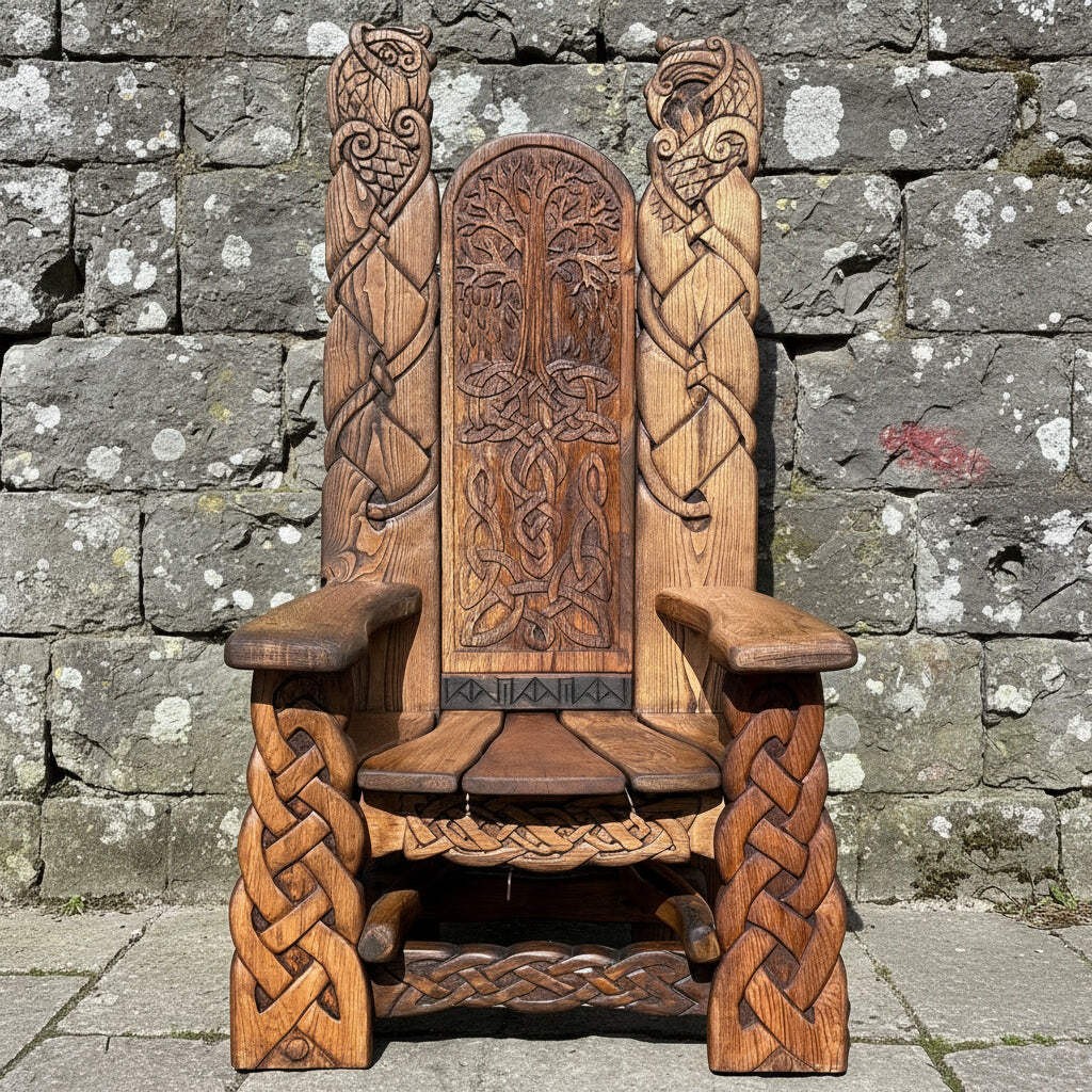 Tree of Life Viking Throne Chair | Oak Storytelling Chair