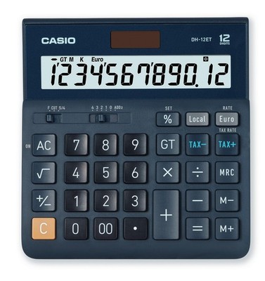 Casio Desktop Calculator, 12 Digit Tax Calculator, Total Storage, Solar/Battery 