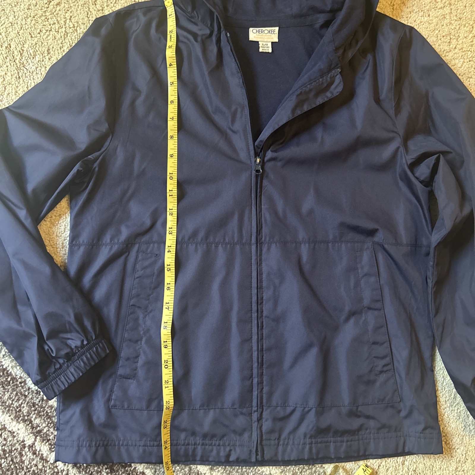 NWOT Cherokee Light Lined Navy Hooded Windbreaker Rain Jacket Boys Large 12/14 image 2