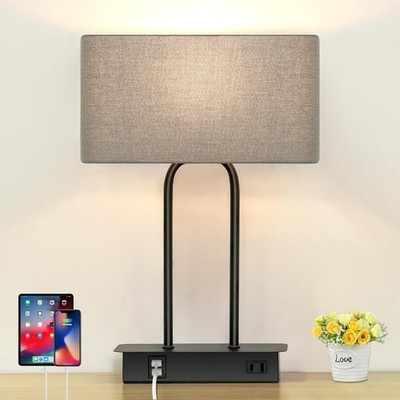 16.1'' 3-Way Dimmable Touch Control Table Lamp with USB Ports and AC Power Outle
