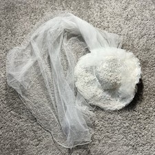 True Vintage woman 1980s 70s Wedding Bridal Hat Fingertip Veil Lace Beaded