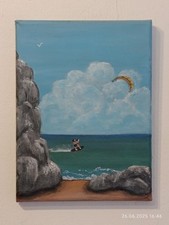 Vacanze al mare Quadro moderno dipinto a mano su tela Paesaggio marino 20x25 cm