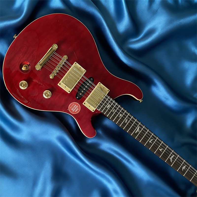 New 12 String Electric Guitar Red Body Quilted Maple Top Fretboard Gold Part