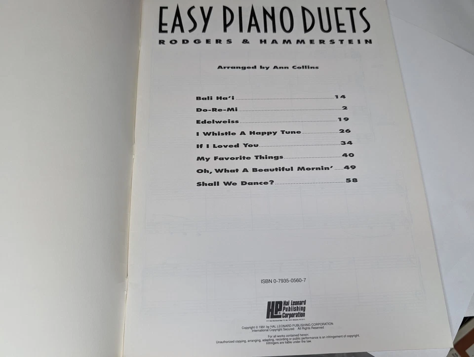 Rodgers Hammerstein Easy Piano Duets Sheet Music Book Ann Collins Arranged F2 - Image 2 of 4