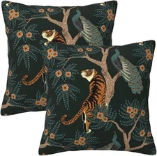 Tiger and Peacock Pillow 18" x (Pack of 2), 