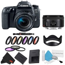 Canon EOS 77D DSLR Camera 18-55mm Lens Bundle w/ 9 Piece Filter Kit 50mm Lens