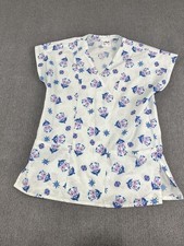 A1 Apparel Floral Print Womens Scrub Top With Pockets V-Neck Small