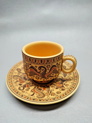 Vintage Cup & Saucer by D. Vassilopoulos Greece cup 2'' tall plate 4-3/4'' across