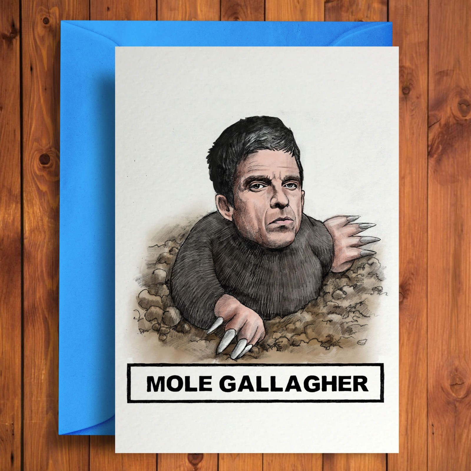 Funny Birthday Card Noel Mole Gallagher Oasis - Celebrity Pun Greeting Card