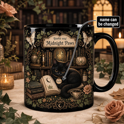 Ceramic Mug Black Cat Book Lover Ceramic Coffee Cup for Reading and Cat Lovers